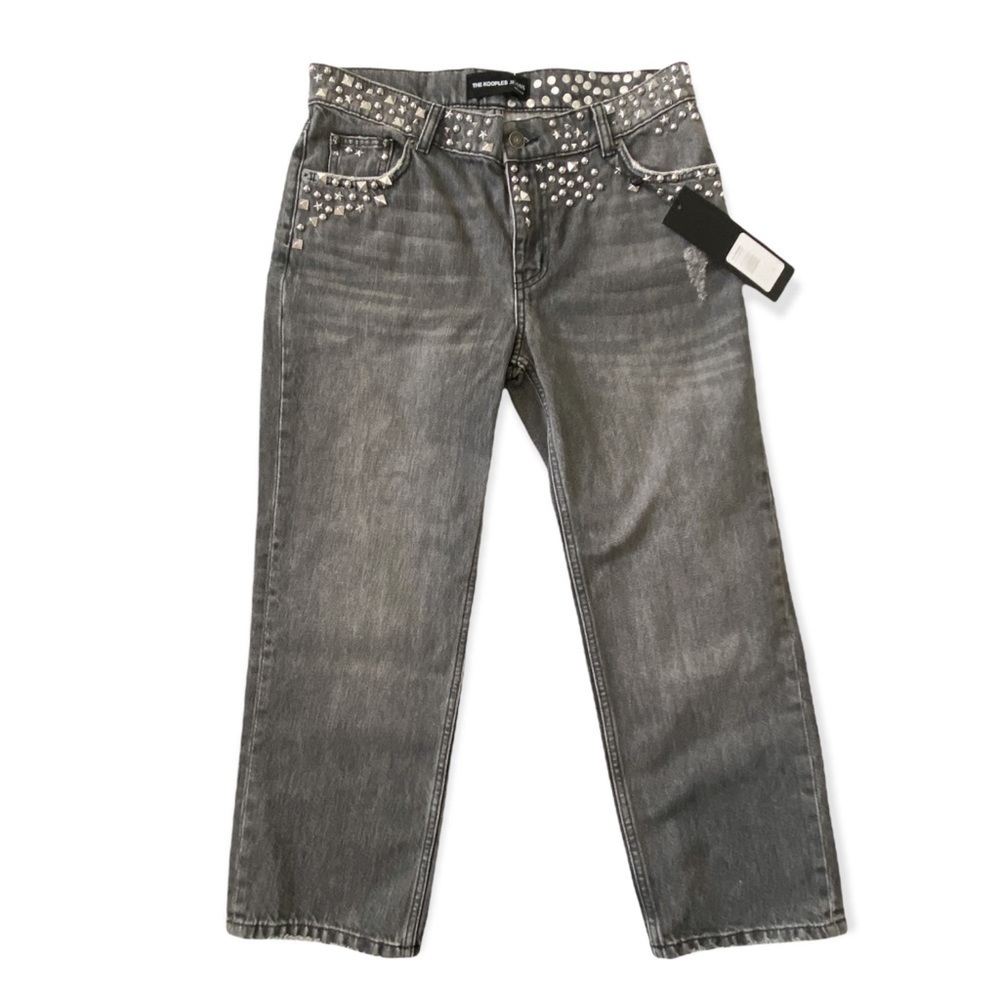 NWT The Kooples Jeans Nelly Studded Gray Low Rise Jeans, Size 26